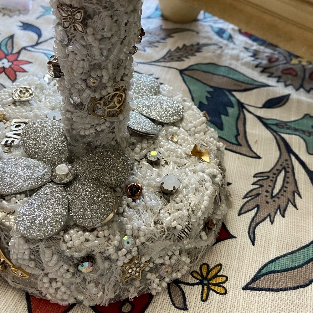Beautifully Embellished Standing Tabletop Antique Mirror - Picture 9 of 14